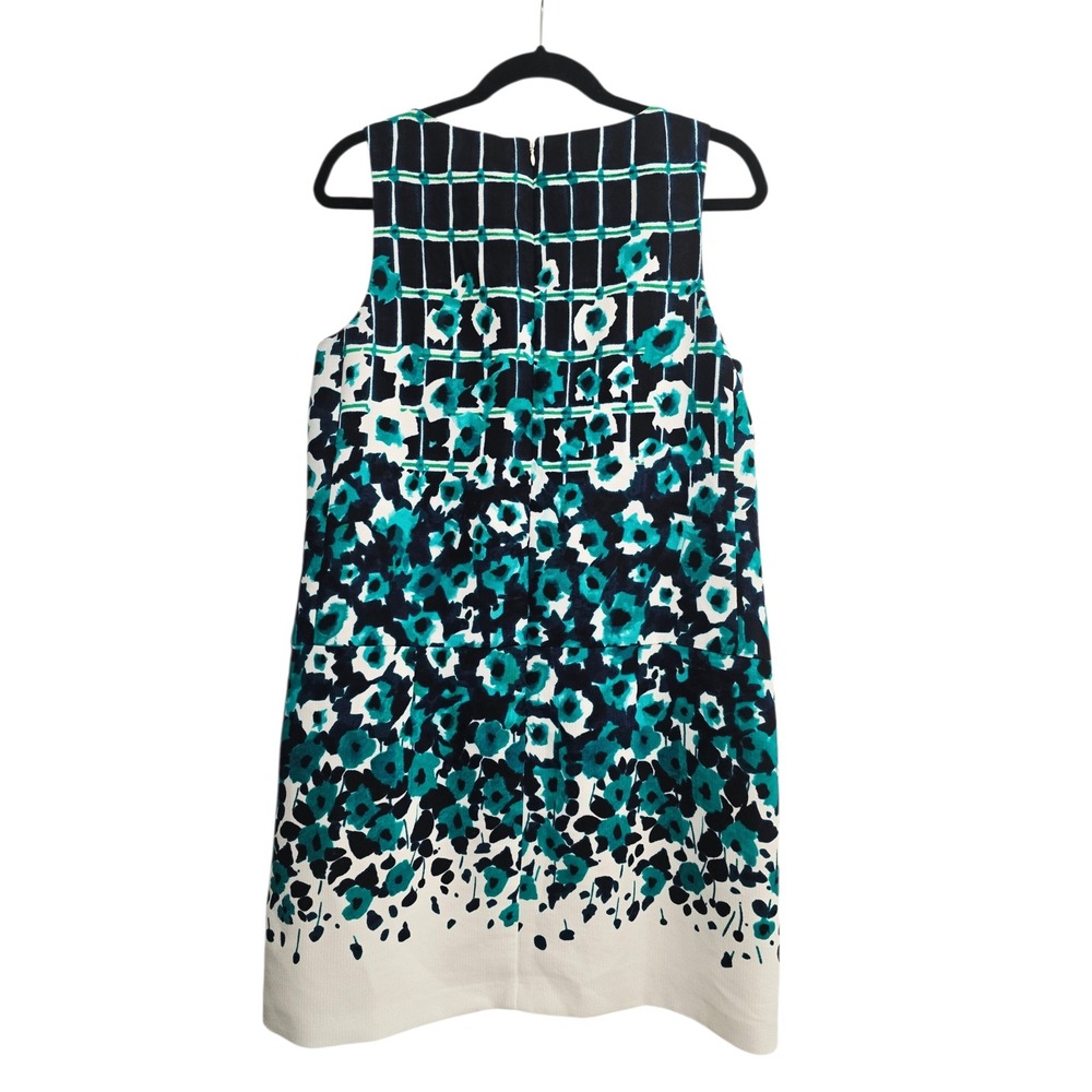 Adrianna‎ Papell Blue Teal Floral Shift Dress 10 Career Wedding Guest Preppy - Picture 7 of 9